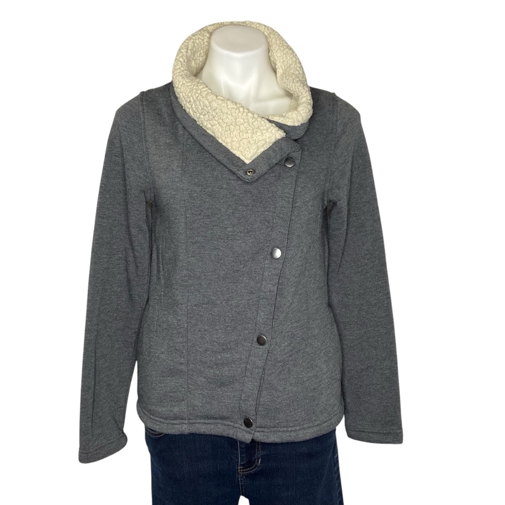 COLUMBIA Winter Wander Jacket Sweatshirt Sherpa Fleece Snap Front Gray Small
